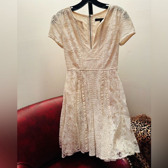 BCBGMAXAZRIA Off White Lace A-Line Dress with Zip Up Back, Size 0 - Picture 2 of 8